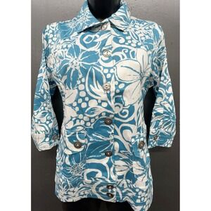 Sportelle Shirt Jacket Women S Aqua Blue Tropical Cotton Coastal Preppy Vacation